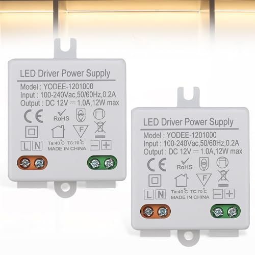 LED Trafo Mini 12V/DC, 2 Stück LED Trafo 12V 12W, Trafo 230V auf 12V IP67 dosentrafo, für 0-10W Lampen, keine Mindestlast Nötig,