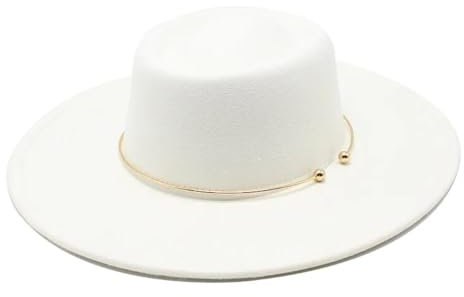 WOYUANSHA Cowboyhüte Fedora-Hüte Mit Goldkette Bjazz-Filzhut Für Damen Und Herren Formelle Kleidung Sombreros 56–58 cm Weiß