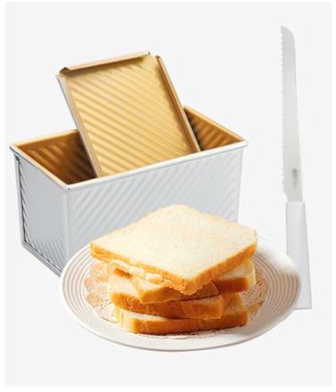 SPXTOM Molde for Pan Corrugado con Tapa, Rectangular, Molde for Caja de Pan Tostado, Antiadherente, aleación de Aluminio, Capacidad de Masa de 1 Libra, for Hornear Pan Tostado en Horno(D)