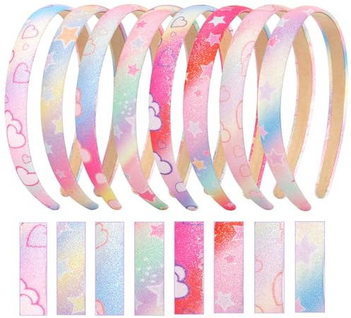Nenjindz 8Pcs Glitter Headband for Girls Sparkle Rainbow Sequins Hairband,Bling Headbands with Star Heart Glitter Alice Bands Cute Shiny Hard Head Band Pink for Little Girls Kids Children Toddlers