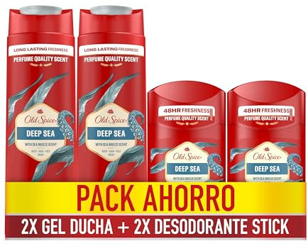 Old Spice Deep Sea Desodorante En Barra 2x50ml + Gel De Ducha Y Champú 2x400ml Para Hombres
