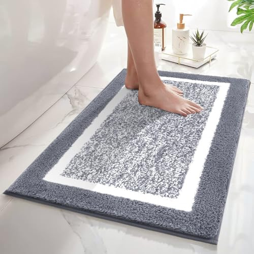 SHACOS Tappeto Bagno Microfibra Soffice Morbida, Tappetino Bagno Antiscivolo, Tappeto Bagno Assorbente, Tappeti Bagno Lavabile In Lavatrice, Adatto per Doccia O Vasca Da Bagno, Grigio, 50 X 80 cm