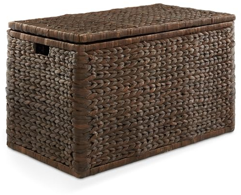 Casafield 30 Storage Chest with Lid, Handles, Safety Hinge - Espresso Dark Brown, Hyacinth Wicker Storage Trunk for Entry Way, Living Room, Bedroom