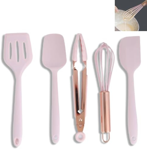 Ensemble d'ustensiles en silicone pour enfants, 5 pièces, ensemble de spatules en silicone rose, petit ensemble d'ustensiles de cuisine, mini ustensiles de cuisine en silicone,