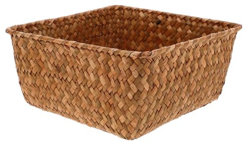 Khaki Seagrass Woven Desktop Basket Large Capacity