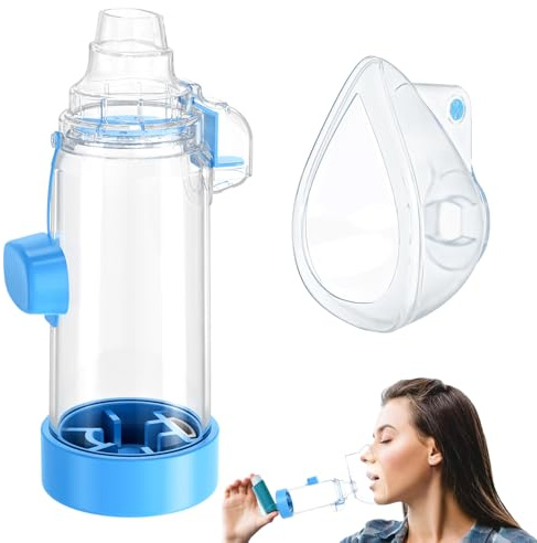 vuekypna Spacer for Inhaler - Available in Child and Adult Sizes, Comes with Mask, Medical-Grade, Multi-Color Options, Ideal for Home, School, and Travel Use – Nessi OTC Spacer (Blue Adult)