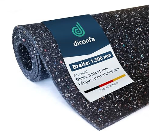 diconfa Bautenschutzmatte BREITE 1500mm (150cm) - WÄHLBAR - Dicke: 3mm bis 15mm - LÄNGE: 0,05m bis 10m - Auswahl: 1,6m (160cm) lang, 8mm stark - Gummimatte Meterware Gummigranulat Gummiregenerat