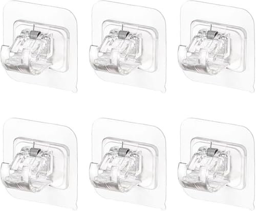 GJFWQC 6-Pack of Nail-Free Adjustable Curtain Rod Brackets, Towel Rods Wall Holder Hangers Hooks, Closet Shower Curtain Rod Hooks Holder No Drill Adhesive (Transparent) ﻿