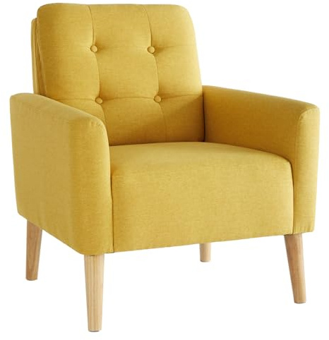 Mondeer Ohrensessel mit Armlehnen, Sessel mit Massivholzbeinen,Gelb | Modern Relaxsessel bis120kg belastbar, Fernsehsessel,Sitzkomfort Einzelsofa, Wohnzimmer, Schlafzimmer,Balkon,Büro