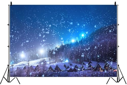Yeele Hintergrund für Weihnachtsdorf, Winterwald, Dorf, verschneite Nacht, blauer Himmel, Schnee, Weihnachten, Hintergrund, Fotografie für Weihnachten, Dorf, Dekoration, Themenparty, Banner
