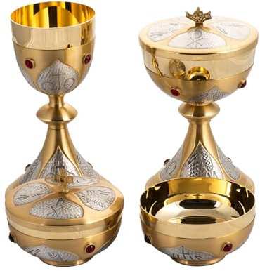 Holyart Cáliz, Copón, Patena, Patena ofertorio cinceladas, PatenaDiámetro Copa Cáliz: 8.5 cm|Diámetro Patena: 11 cm|Diámetro píxide: 12 cm|Altura cáliz: 20 cm|Altura píxide: 22 cm