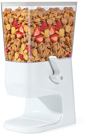 Tokokimo Dispenser Cereali da 3,2 L Cereal Dispenser con Erogazione Delicata che Non Schiacciatura Distributore di Cereali per Cornflakes, Noci, Dolci, Fagioli, Granola (Bianco, Confezione da 1)