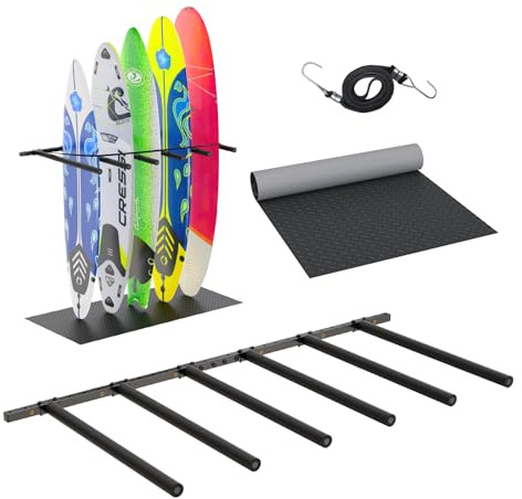 LXVOOEE - Vertikales Surfbrettregal für die Wand, Surfbrett-Wandhalterung mit elastischem Seil und Gummimatte, Metallständer für Surfbrett, SUP Paddle Board