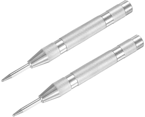 M METERXITY 2-Pack Automatic Center Punch, 133mm High Speed Steels Spring Loaded Nail Punch Tool pour Steel Plate/Wooden Board/Glass, Adjustable Impact Punch Window Breaker Tool [Silver Tone]