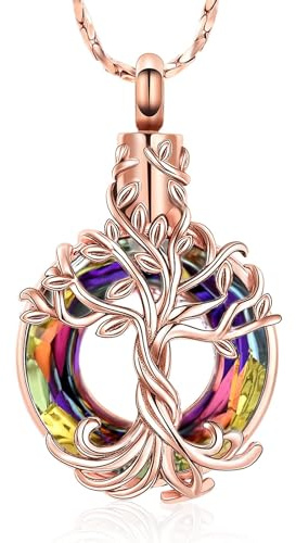 QGJNSGC Baum des Lebens, Urnen-Halskette für Asche, Adler, Ring, Einäscherungsschmuck, Kreis des Lebens, Andenken, Anhänger, Menschliche Haustiere, Aschehalter, Geschenk für Damen und Herren,