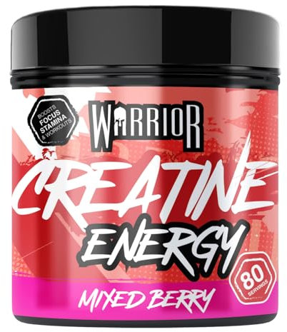 Warrior Creatine Monohydrate Powder + Energy 360g (80 Servings) – Micronised Creatine Powder Supplement + Vitamin B & Caffeine for Energy & Focus, Pre & Post Workout for Men & Women – Mixed Berry