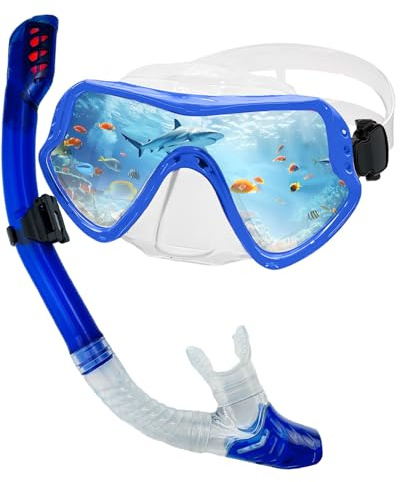 Adult Snorkeling Gear Set - Anti-Fog Scuba Diving Mask with 180°Panoramic Ultra-Clear View, Easy-Breathing Design, Professional Snorkel Mask for Adults in Blue