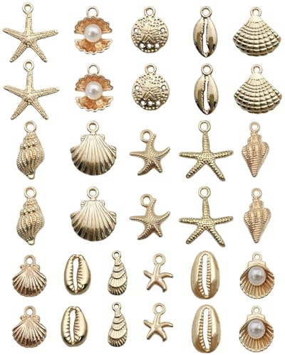 LEEQ Lot de 32 pendentifs en forme d'étoile de mer en forme de coquillage, pour la fabrication de bijoux, le bricolage, les pendentifs mixtes, les chaînes et les boucles d'oreilles, les colliers