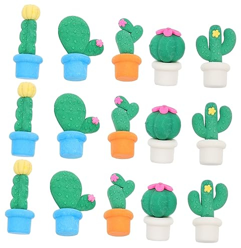 KICHOUSE 15 Stück Radiergummis Kaktus Design für Schüler Kunststoffmaterial Bunt Gemischt Sicher Kreativ Schul und Bürobedarf Geschenk für Kinder Zufällige Farbe