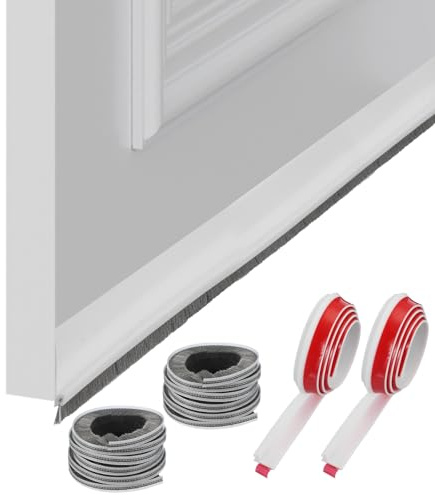 sourcing map Lot de 2 bandes adhésives en silicone pour bas de porte, 99 x 2,5 cm, avec brosse pour isolation du froid, extérieur et intérieur, bloqueur de bruit, blanc