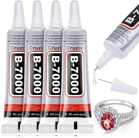 B-7000 Multi-Purpose Adhesive Glue, Clear, High Viscosity, Semi-Fluid,for Jewelry, Rhinestone Crafts, Fabric, Cell Phone Screen Repair - 4x15 ml (0.5 oz) Tubes