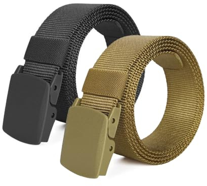 Heshebuy 2 Stück Gürtel Herren Arbeitsgürtel Ohne Löcher Stoffgürtel Stufenlos Verstellbar Nylon Belt mit Kunststoff Schnalle