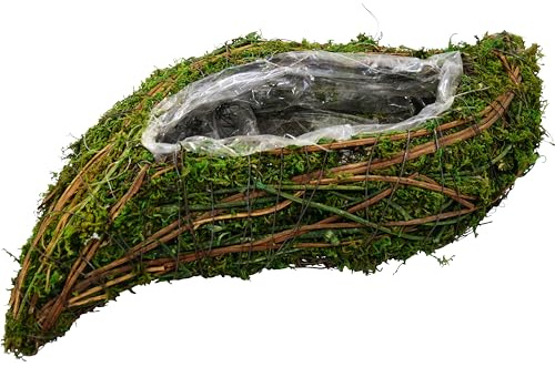 Pflanzherz - Pflanzkissen - Pflanzkreuz - Pflanzschale aus Rebe/Moos - Natur - Mit Folie - Für würdevolle Trauerfloristik, Grabschmuck & Zeitlose Dekoration (Pflanzschale: 45 x 18 x 7,5 cm)