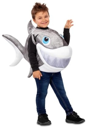 My Other Me Hai-Kostüm für Kinder, Unisex, mit Flosse und Schwanz in Grau und Weiß, Größe 3-4 Jahre. Perfekt für eine unvergessliche Meeresparty