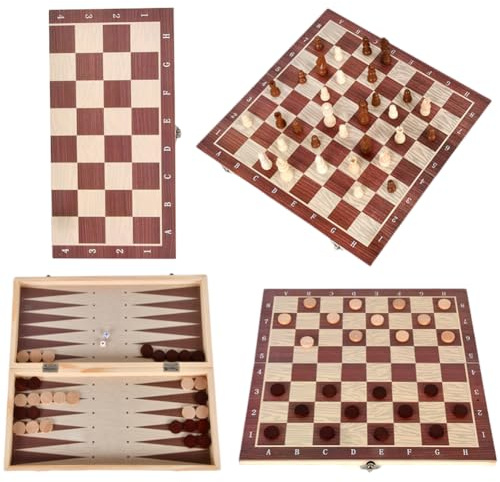 3 In 1 Magnetic Chess Set Draughts Board Games Backgammon, 12 Wooden Chess Board For Kids Adults, Portable Foldable Travel Chess Board Toy Sets With Game Pieces & Storage Slots Strategy Games Gifts