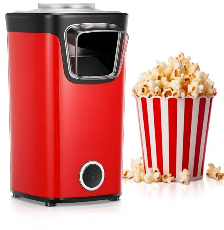 FOHERE Palomitero, 1100W Electrico Palomitera, Maquina de Palomitas Con Taza Medidora y Tapa Transparente, Sin Grasas Ni Aceites, Saludable y Delicioso, Ideal para Noches de Cine y Navidad