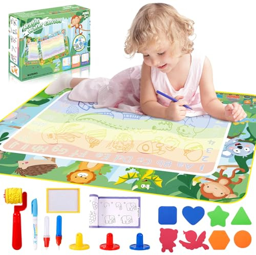 CIRULLI Tapis Magique Dessin Eau Enfant 1 2 3 Ans, 120x90cm, Réutilisable,avec Jeu D'outils de Peinture,Non salissant,Jouets Éducatifs pour Garçons et Filles