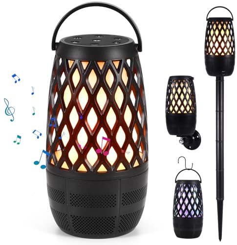 ALLOMN Outdoor Speakers Bluetooth with Flame & RGB Light, Portable Wireless LED Flame Speaker Waterproof Torch Speaker with Stake Hook Valentine's Day Gift for Camping Patio Garden Yard BBQ Party (1)