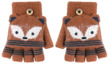 Faxianther Kinder Fingerlose Handschuhe mit Klappe Winter Fausthandschuhe Baby Warme Thermo Handschuhe Klappbare Strickhandschuhe mit Plüschfutter Flauschige Fäustlinge Handschuhe Winterhandschuhe
