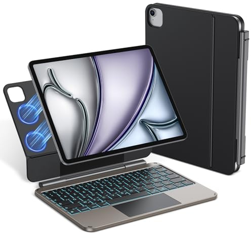 TECURS - Funda con teclado para iPad Air 11 (M3/M2, 2025/2024)/Air 5 2022/Air 4 2020 con Trackpad para iPad Pro de 11 (4/3/2/1 Gen) con diseño magnético flotante, retroiluminado, AZERTY francés