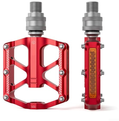 1 paire de pédales de vélo pliantes en alliage d'aluminium à dégagement rapide à 3 roulements avec 12 pointes antidérapantes en acier inoxydable, 73,5 x 122 mm (rouge)