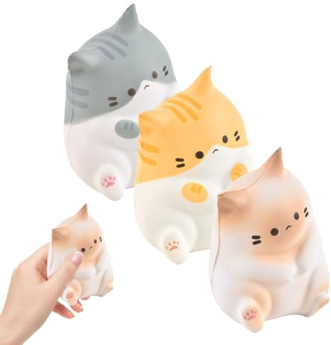 YOFDAL Anti Stress Spielzeug Katze – 3 Stück Squishy Katze, Weiches Drückbares Fidget Toy für Kinder und Erwachsene, Entspannung Geschenk für Zuhause & Büro