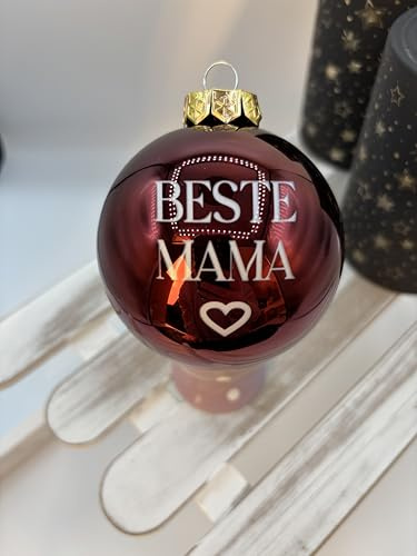 Weihnachstbaumkugel Beste Mama 8cm rot glänzend - Christbaumkugel personalisiert - Geschenkidee für Mutter - Glaskugel Weihnachtskugel