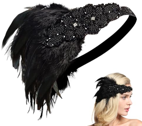 YUVKIN Serre-tête style années 1920, bandeau vintage à plumes et cristal, Accessoire de fête Gatsby femme, Charleston déguisement annee 20