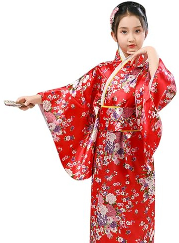 Kimono Bambina Giapponese Vestito Bambini Ragazza Ragazzo Kimono Vestaglia Pigiama Tradizionale da Ragazza Abbigliamento per Bambini Giapponese Abito per Bambina 2-10 Anni