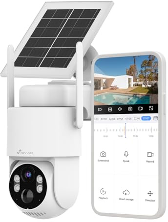 Nivian Cámara vigilancia seguridad 360º 4G – SIM 3 años incluida- Panel solar 5W-Batería larga duración 7800mAh-2K-Detección de movimiento y humanos-Apta exterior-Visión nocturna+Leds-Audio bidireccio