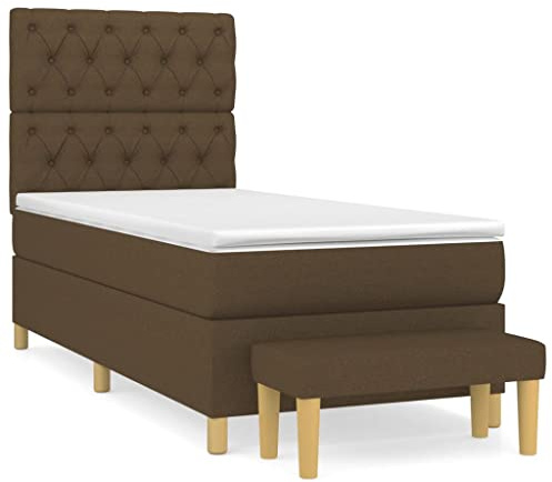Foknhdi Boxspringbett Dunkelbraun 80x200 Stoff mit Taschenfederkernmatratze Höhenverstellbares Kopfteil & Multifunktionaler Sitzwürfel für Jugendzimmer Gästebett Schlafplatz