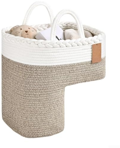 Linhexis Panier en lin tissé optimisé pour escalier avec poignée de support pour rangement de jouets, livres, téléphone sur moquette, escalier résidentiel, organisateur d'escalier en forme de L (A)