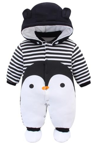 Minizone Baby Rompers with Footies Hat Boys Girls Cotton Jumpsuit Infant Winter Outfits Set, 3-6 Months