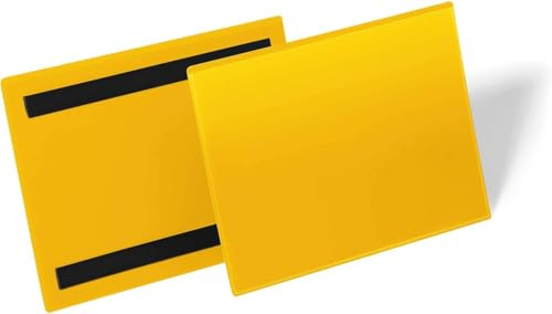 Durable Magnetische Kennzeichnungstasche A5 quer, Packung à 50 Stück, Gelb, 174304 | Magnethülle für Lagerregale, Querformat, Scannertauglich, Polypropylen, 210 x 148 mm, 2 Magnetstreifen