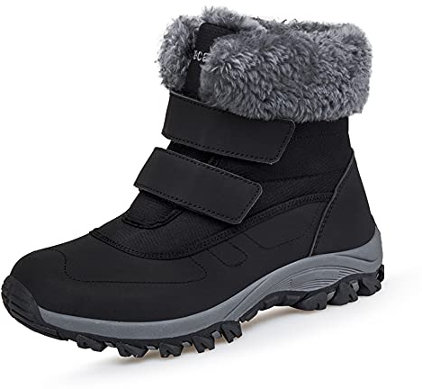 DRECAGE Winter Ankle Snow Boots with Warm Fur Lining Waterproof Women Warm Hiking Booties Anti Slip Shoes Black UK 4 EU 37