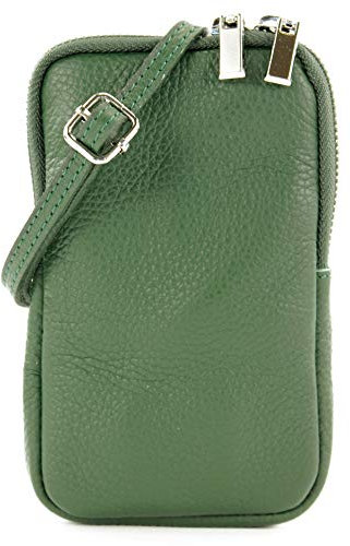 modamoda de T197 Damen Leder Handytasche 6,7 Zoll Umhängetasche handmade in Italy, Farbe:Flaschengrün
