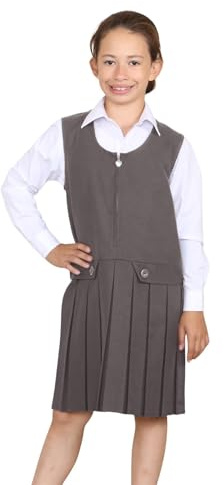 Hamishkane® Flickors skoluniform pinafore-klänning – med två knappveck och ärmlös stil, perfekt skolförkläde för flickor, åldrarna 2–16, Grå, 9-10 År