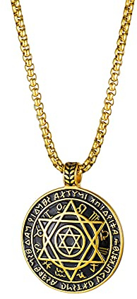 JewelryWe Schmuck Herren Halskette mit Siegel der Sieben Erzengel Anhänger Retro Edelstahl Medaille Kette Silber Gold Schwarz