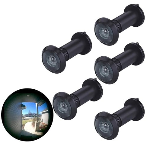 TOGU TG3016YG-BC UL-gelisteter Türspion aus massivem Messing, HD-Glaslinse, 220-Grad-Türspion mit robuster Sichtschutzabdeckung für 3,5 cm bis 5,2 cm Türen, mattschwarzes Finish, 5 Stück