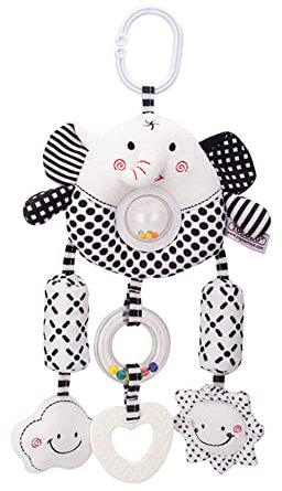 Baby Kinderwagen Spielzeug Bett Hängen Spielzeug Babyschale Aktivitäten Spielzeug Babybett Krippe Autositz Reisespielzeug Schwarz Weiß Plüsch Geklapper Ringe Weiche Plüschtiere mitWindspiele fürKinder